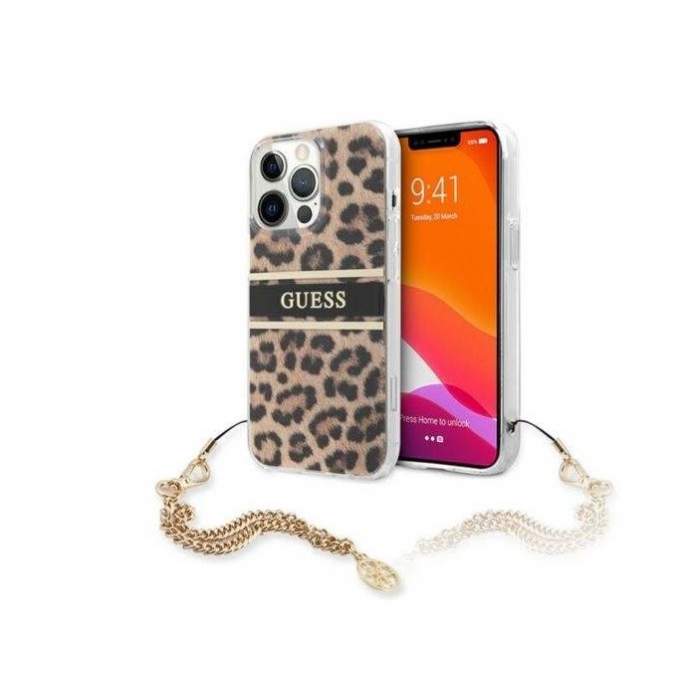 Capa Iphone 13 Pro 6.1' GUESS Leopard Collection Dourado em Blister