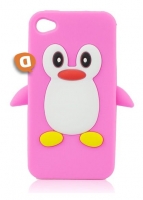 Capa Silicone 3D Iphone 4, Iphone 4S Rosa (Pinguim F)