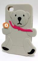 Capa Silicone 3D Iphone 4, Iphone 4S Beje (Urso com laço rosa)