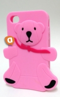 Capa Silicone 3D Iphone 4, Iphone 4S Rosa (Urso com laço rosa)