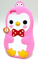 Capa Silicone 3D Iphone 5, Iphone 5S Rosa (Pinguim com laço Vermelho)