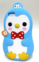 Capa Silicone 3D Iphone 5, Iphone 5S Azul (Pinguim com laço Vermelho)