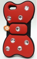 Capa Silicone 3D Iphone 5, Iphone 5S Laço Vermelho/Preto com brilhantes