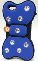 Capa Silicone 3D Iphone 5, Iphone 5S Laço Azul Escuro/Preto com Brilhantes