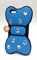 Capa Silicone 3D Iphone 5, Iphone 5S Laço Azul Claro/Preto com Brilhantes