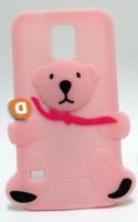 Capa Silicone 3D Samsung Galaxy S5 Salmão (Urso com Laço Vermelho)