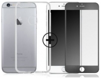 Pack Capa Silicone Transparente + Pelicula de Vidro Temperado Iphone 7, Iphone 8 FullFace 3D Preto