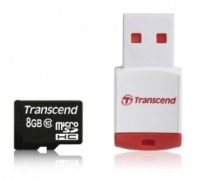 Cartão de Memória 8GB com Leitor de Cartão Transcend MicroSDHC CLASS10 com Adaptador SD em Blister