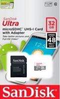 Cartão de Memória 32GB Class 10 SandiskMicroSDHC UHS-I com Adaptador em Blister