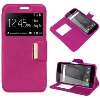 Capa Wiko Lenny 4 Flip Book com Janela Rosa em Bulk