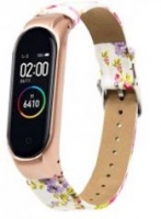 Bracelete Xiaomi Mi band 3, Mi band 4 Estampado Flores com Carcasa Dourado