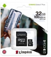 Cartão de Memória 32GB Kingston Canvas Select Plus MicroSD CL10 com Adaptador SD em Blister