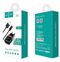 Carregador Hoco 2xUSB 2.4A + Cabo Dados Micro USB Preto em Blister