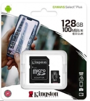 Cartão de Memória 128GB Kingston Canvas Select Plus MicroSD CL10 com Adaptador SD em Blister