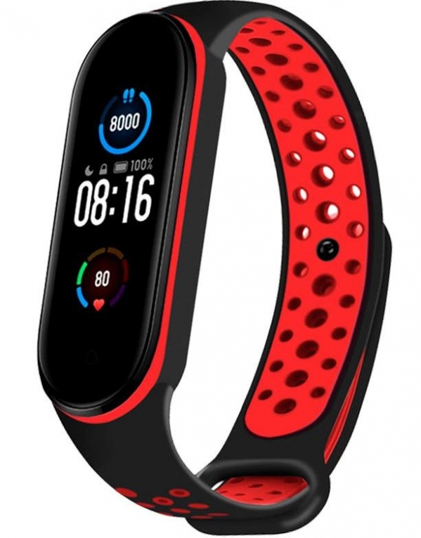 Bracelete Xiaomi Mi Band 5 Silicone Sport Preto/Vermelho