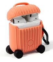 Capa Protetora Airpods SUITCASE em Silicone Laranja