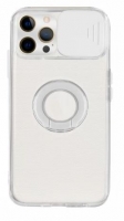 Capa Iphone 11 Pro SLIDE CAM Silicone Transparente com Anel Branco