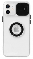 Capa Iphone 11 Pro SLIDE CAM Silicone Transparente com Anel Preto