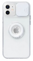 Capa Iphone 13 Pro SLIDE CAM Silicone Transparente com Anel Branco