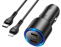 Carregador Isqueiro HOCO 2 x USB Tipo-C PD40W QC  com Cabo Lightning NZ3 Preto em Blister