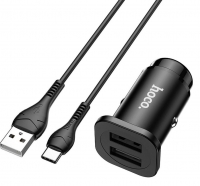 Carregador Isqueiro HOCO 2 x USB com Cabo Tipo-C NZ4.8A 24W Preto em Blister