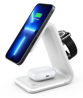 Carregador Wireless Qi 3in1 15W B17 com Magsafe Smartphone Smartwatch e Earphones Branco