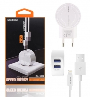 Carregador MOXOM MX-HC04 2XUSB 2.4A + Cabo de Dados Lightning Branco em Blister