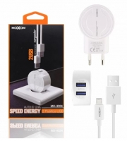 Carregador MOXOM MX-HC04 2XUSB 2.4A + Cabo de Dados Tipo-C Branco em Blister