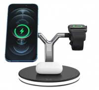 Carregador Wireless 3in1 Rixus com Magsafe Smartphone Smartwatch e Earphones Preto