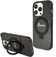 Capa Iphone 15 Pro GUESS Magsafe / Glitter Script Logo / Ring stand GUHMP15LHRSGSK Preto Original