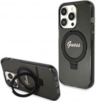 Capa Iphone 15 Pro Max GUESS Logo Glitter com Magsafe e Anel de Suporte Preto (GUHMP15XHRSGSK)