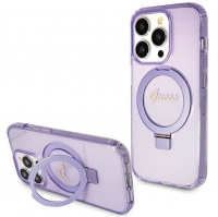 Capa Iphone 15 Pro Max GUESS Logo Glitter com Magsafe e Anel de Suporte Lilas (GUHMP15XHRSGSU)
