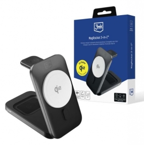 Carregador de Secretaria 3MK MagRocket 3-in-1 15W Qi2 MPP MagSafe Wireless Preto