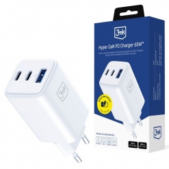 Carregador 3MK Gan 65W 3 Portas (2xUSB-C + 1xUSB-A) Branco