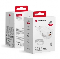 Carregador FORCELL F-ENERGY Mini GaN III VT-35 1 x USB-C + 1 x USB-A 30w Branco