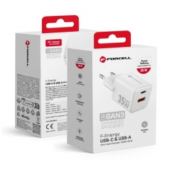 Carregador FORCELL F-ENERGY Mini GaN III VT-35C 1 x USB-C + 1 x USB-A 35w Branco
