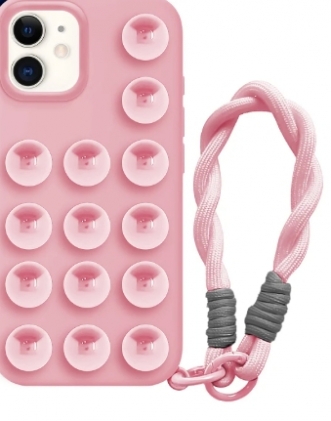 Capa Iphone 11 6.1  Silicone com Ventosa e Cordão Rosa