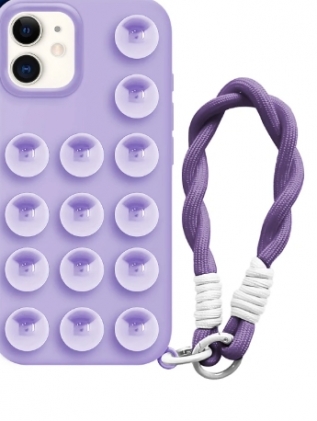 Capa Iphone 15 Pro Silicone com Ventosa e Cordão Lilás