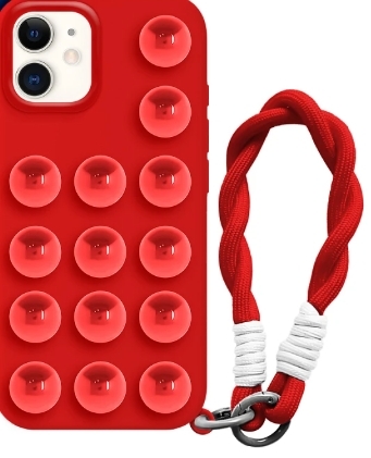 Capa Iphone 14 Pro Max / 15 Pro Max Silicone com Ventosa e Cordão Vermelho