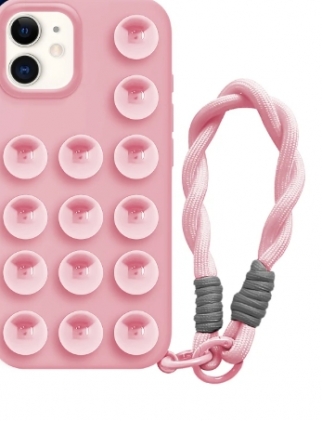 Capa Iphone 14 Pro Max / 15 Pro Max Silicone com Ventosa e Cordão Rosa