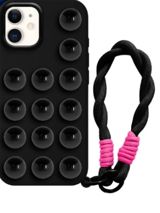 Capa Iphone 16 Pro Silicone com Ventosa e Cordão Preto