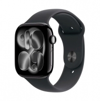 Apple Watch Series 11 GPS 46mm Alumínio Preto Brilhante com Bracelete Desportiva Preta - M/L