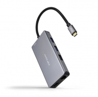 Hub USB-C 3 x USB A 3.2 + 2X HDMI 1 HDMI RJ45 TF SD NANOCABLE Cinza