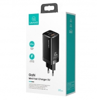 Carregador Adaptador USAMS 65W  US-CC110 Fast Charge USB-A + USB-C + USB-C Preto