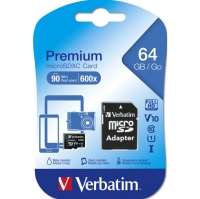 Cartão de Memoria 64GB Verbatim Micro SDXC CL10 com Adaptador