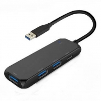 HUB USB-A COMPACTO DE 4 PORTAS (3X USB-A + 1X USB-C) EM PRETO