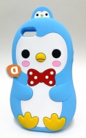 Capa Silicone 3D Iphone 4, Iphone 4S Azul (Pinguim com laço Vermelho)