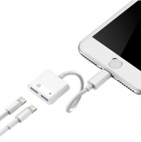 Adaptador Apple Lightning Carga e Musica Iphone 5S, Iphone 6S, Iphone 7, Iphone 8, Iphone X Branco Compativel