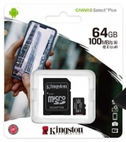 Cartão de Memória 64GB Kingston Canvas Select Plus MicroSD CL10 com Adaptador SD em Blister