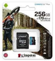 Cartão Memória Kingston Canvas Go Plus C10 UHS-I U3 V30 A2 microSDXC 256GB com Adaptador SD